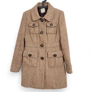 TULLE Wool Blend Coat -Classic Brown Herringbone